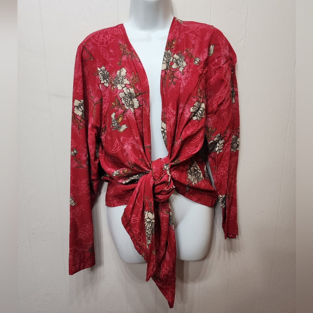 Floral Wrap Red‎ Floral Colorful   Large Long Sleeve Lightweight Casual C475